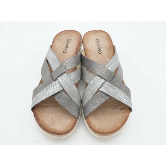 Cloud 90 Womens 11 Sandals Gray Faux Leather Strappy Slide Wedge Heel Slip On - Picture 6 of 9